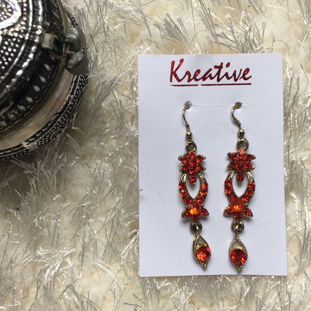 Silver & Red Drop Earrings
